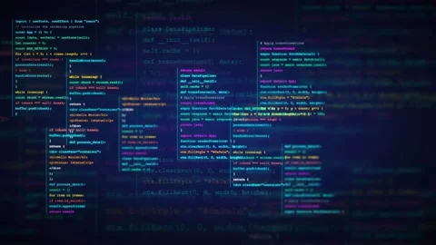 Abstract Digital Background with Scrolling Computer Code and Programming Syntax Stock Footage 339971126