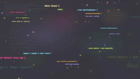 Abstract digital background with scrolling computer code and glowing particles Stock Footage 339972716