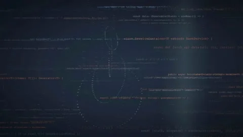 Abstract Digital Background with Scrolling Computer Code and Glowing Network Stock Footage 339973797