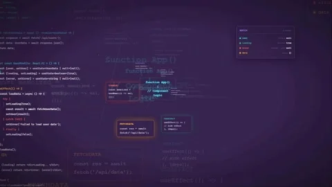Abstract Digital Background of Scrolling Computer Code with Glowing Highlights Stock Footage 339974501