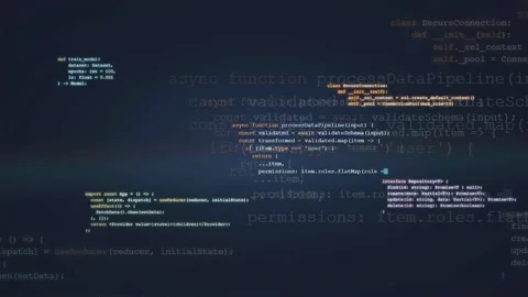 Abstract digital background with scrolling computer code and data processing Stock Footage 339974995