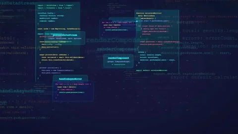 Abstract Digital Background with Scrolling Computer Code and Data Streams on Stock Footage 339975703