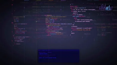 Abstract Digital Background with Scrolling Computer Code and Data Visualization Stock Footage 339976404