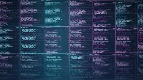 Abstract digital background with scrolling computer code and data streams in Stock Footage 341827774