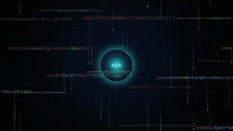 Abstract digital background with scrolling computer code and glowing blue data Stock Footage 345765865