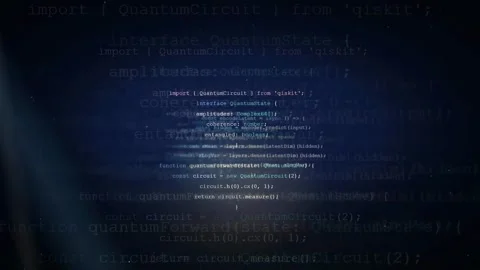 Abstract digital background of scrolling quantum computing code with blue light Stock Footage 336773744