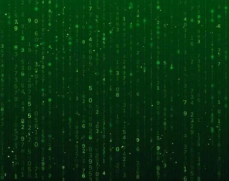 Abstract digital background with a stream of numbers, glow effect, neon green. Stock Illustration