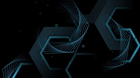 Abstract digital background with turquoise hexagonal line patterns and flow.. Stock Footage 334742336