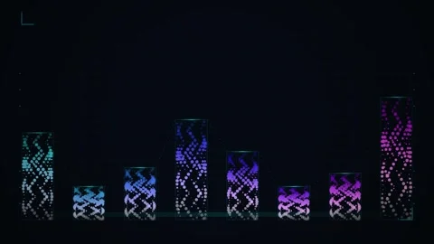Abstract Digital Bar Graph with Colorful Geometric Patterns and Reflections Stock Footage 346661654