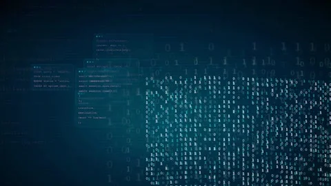 Abstract Digital Binary Code and Programming Script Flowing on Dark Blue Stock Footage 336776694