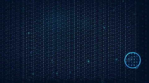 Abstract digital binary code background with glowing blue circles and data Stock Footage 336773468