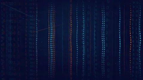 Abstract Digital Binary Code Background with Scrolling Blue and Orange Data Stock Footage 336774907