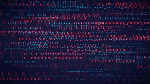 Abstract digital binary code background with flowing red and blue data streams Stock Footage 336775971