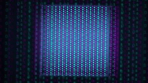 Abstract Digital Binary Code Background with Glowing Blue and Purple Central Stock Footage 339318976