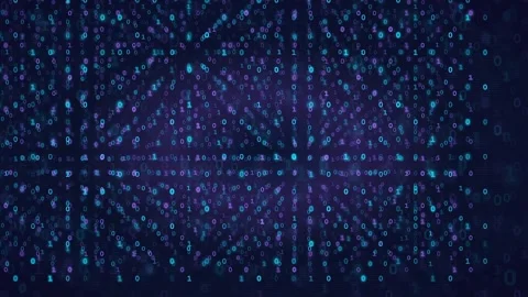 Abstract Digital Binary Code Background with Glowing Blue and Purple Particles Stock Footage 339320918