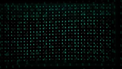 Abstract digital binary code background with glowing cyan numbers flowing on a Stock Footage 339322589