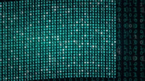 Abstract digital binary code background with flowing teal data streams and Stock Footage 339323514