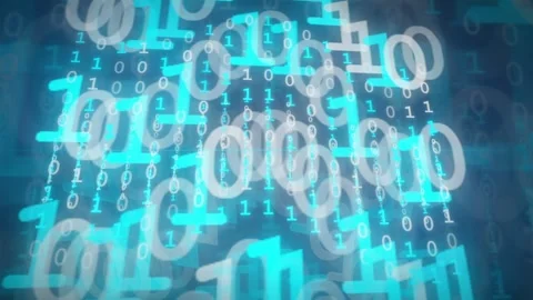Abstract digital binary code background with glowing blue numbers floating in a Stock Footage 339323616
