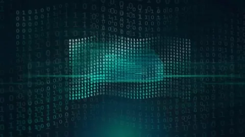 Abstract Digital Binary Code Background with Glowing Cyan Data Wave and Matrix Stock Footage 339323735