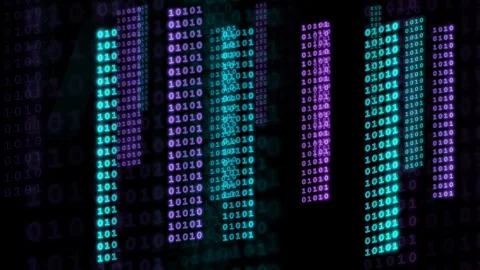 Abstract digital binary code background with glowing cyan and purple data Stock Footage 339324187