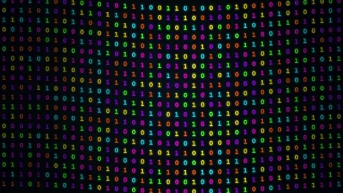 Abstract digital binary code background with colorful scrolling numbers for Vídeo Stock 345765652
