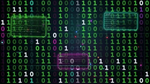 Abstract digital binary code background with glowing data streams and Stock Footage 346203850