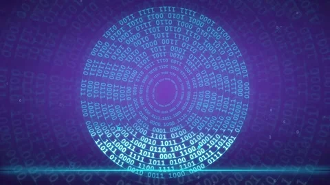 Abstract Digital Binary Code Circle Rotating on Purple Background for Cyber Stock Footage 341827482