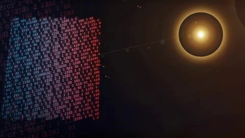Abstract Digital Binary Code Data Stream with Glowing Sphere and Futuristic Stock Footage 336775748