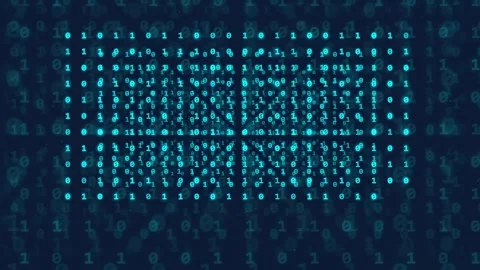 Abstract Digital Binary Code Data Stream with Glowing Blue Numbers on Dark Stock Footage 336776295