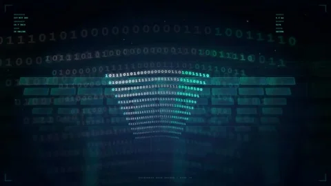 Abstract Digital Binary Code Data Stream Flowing Through Dark Blue Cyberspace Stock Footage 339321586