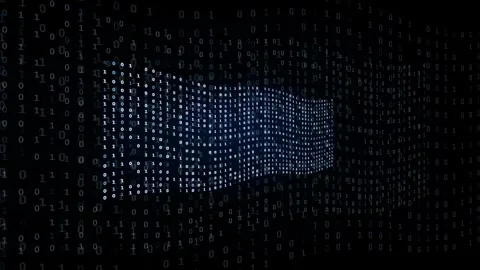 Abstract digital binary code data stream flowing through a dark cyberspace Stock Footage 339323803