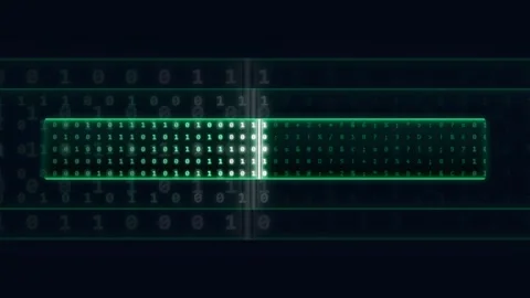 Abstract Digital Binary Code Data Stream with Glowing Green Matrix Interface on Stock Footage 341828689