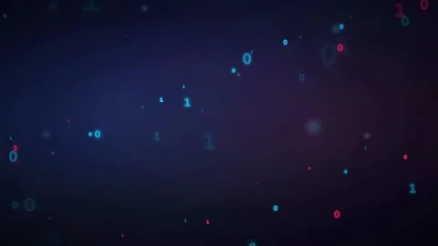 Abstract digital binary code numbers floating in a dark blue and purple Stock Footage 336778498