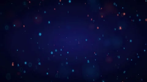 Abstract Digital Binary Code Particles Floating in Deep Blue Space for Stock Footage 336774106
