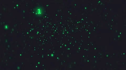 Abstract digital binary code particles floating in dark space for technology Stock Footage 336774515