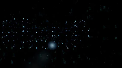 Abstract Digital Binary Code Particles Floating in Dark Space for Technology Stock Footage 336774547