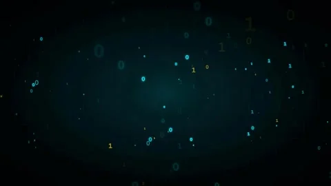 Abstract Digital Binary Code Particles Floating in Dark Blue Cyber Space Stock Footage 336779028