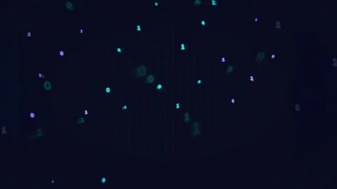 Abstract Digital Binary Code Particles Floating in Dark Blue Cyber Space Stock Footage 339319392