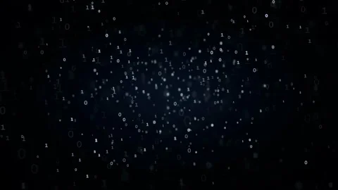 Abstract Digital Binary Code Particles Floating in Dark Blue Space for Stock Footage 339319467