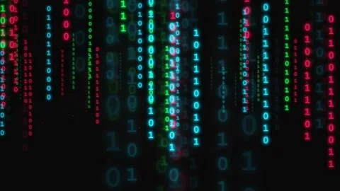 Abstract digital binary code rain falling on black background representing big Stock Footage 336772283