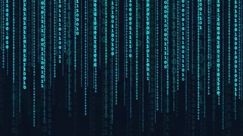 Abstract Digital Binary Code Rain Falling Down on Dark Blue Background for Stock Footage 336772748