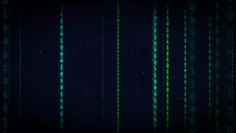 Abstract Digital Binary Code Rain Falling on Dark Blue Background for Stock Footage 336773766