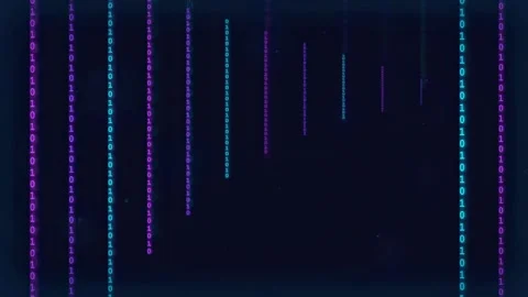 Abstract digital binary code rain falling on dark blue background for Stock Footage 336774034