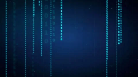 Abstract Digital Binary Code Rain Falling on Dark Blue Technology Background Stock Footage 336774071