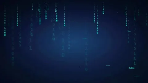 Abstract Digital Binary Code Rain Falling on Dark Blue Background for Stock Footage 336774259