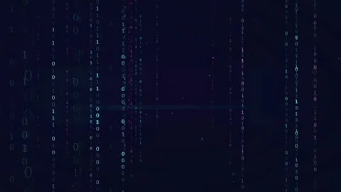 Abstract Digital Binary Code Rain Falling on Dark Purple Background for Stock Footage 336774356