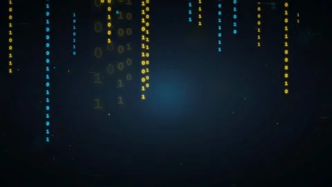 Abstract digital binary code rain falling on dark blue background for Stock Footage 336774843