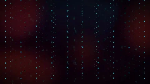 Abstract digital binary code rain falling over a dark background with red bokeh Stock Footage 336774909