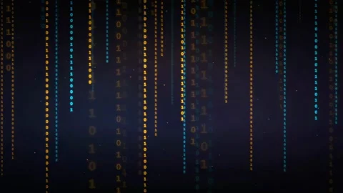 Abstract digital binary code rain falling on dark blue background for Stock Footage 336774933