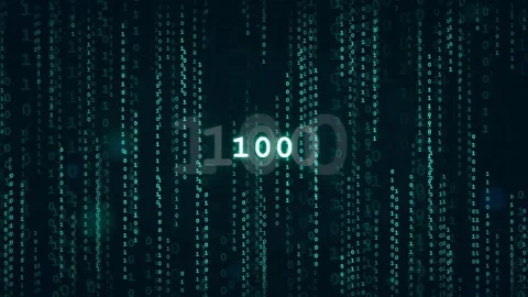 Abstract Digital Binary Code Rain Background with Glowing Numbers for Stock Footage 336775216
